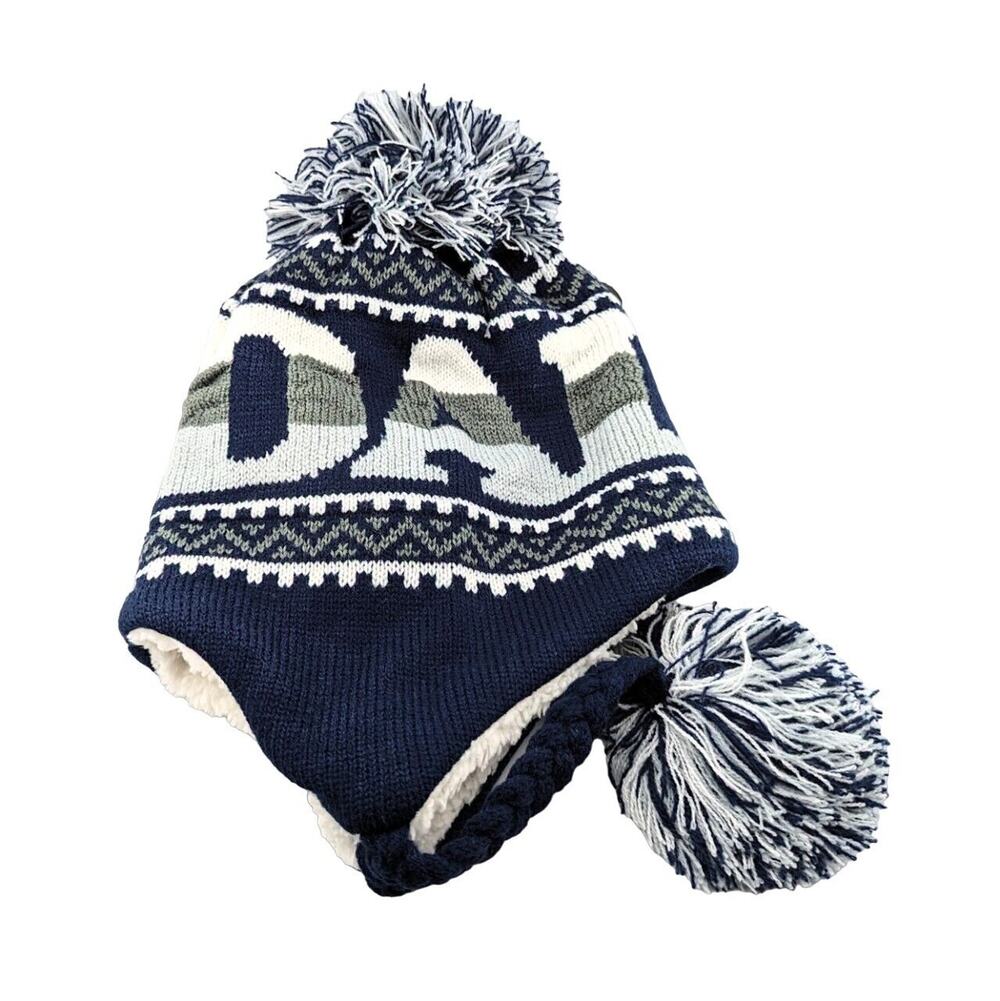 Dallas Cowboys Fair Isle Knit Trapper Hat Ear Flaps Sherpa Lined Beanie Pom Poms